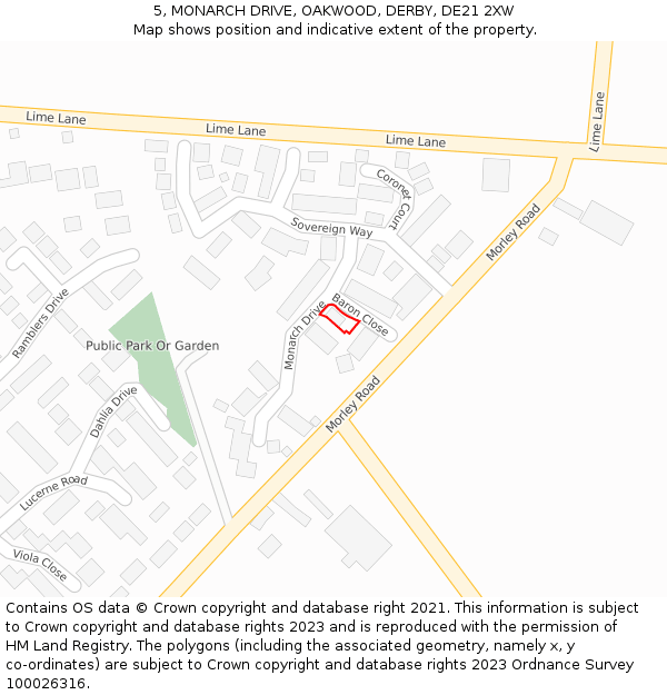 5, MONARCH DRIVE, OAKWOOD, DERBY, DE21 2XW: Location map and indicative extent of plot