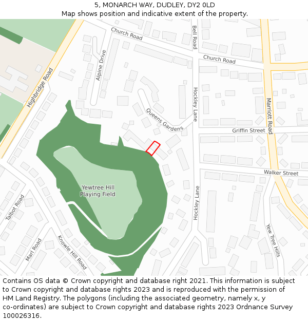 5, MONARCH WAY, DUDLEY, DY2 0LD: Location map and indicative extent of plot