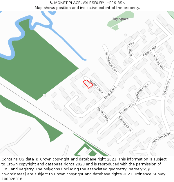 5, MONET PLACE, AYLESBURY, HP19 8SN: Location map and indicative extent of plot