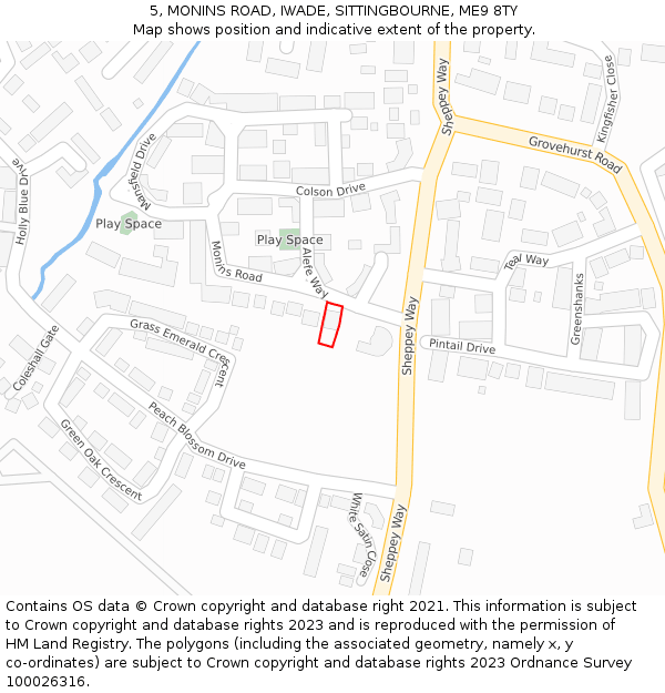 5, MONINS ROAD, IWADE, SITTINGBOURNE, ME9 8TY: Location map and indicative extent of plot