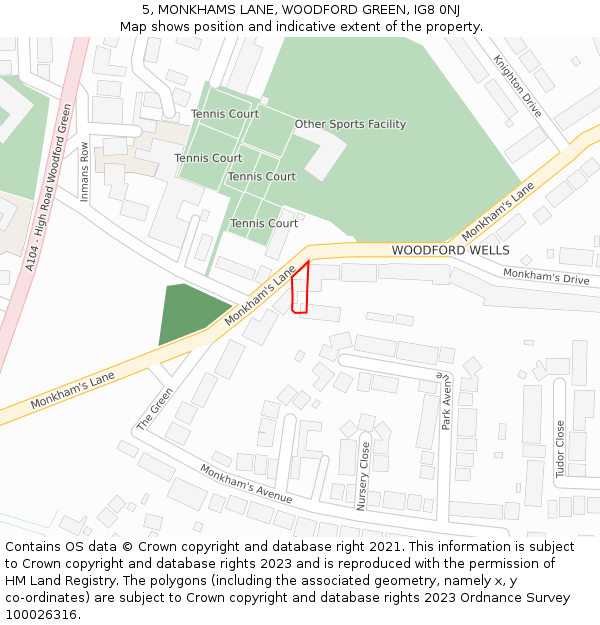 5, MONKHAMS LANE, WOODFORD GREEN, IG8 0NJ: Location map and indicative extent of plot