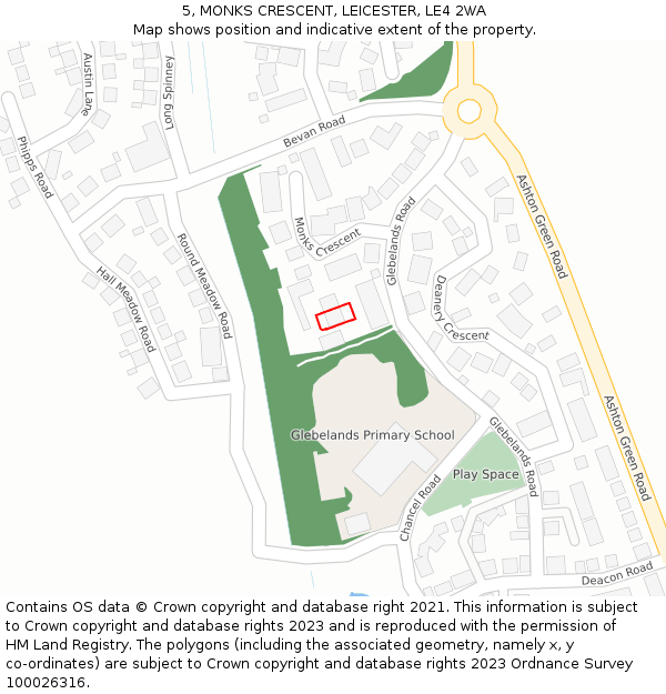 5, MONKS CRESCENT, LEICESTER, LE4 2WA: Location map and indicative extent of plot