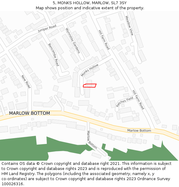 5, MONKS HOLLOW, MARLOW, SL7 3SY: Location map and indicative extent of plot