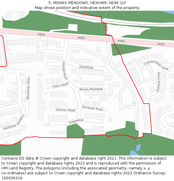 5, MONKS MEADOWS, HEXHAM, NE46 1LF: Location map and indicative extent of plot