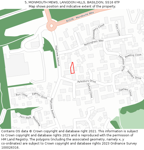 5, MONMOUTH MEWS, LANGDON HILLS, BASILDON, SS16 6TP: Location map and indicative extent of plot