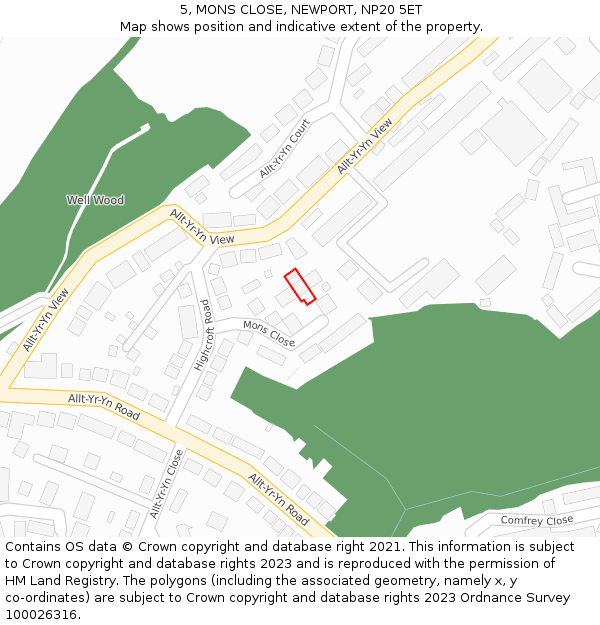 5, MONS CLOSE, NEWPORT, NP20 5ET: Location map and indicative extent of plot