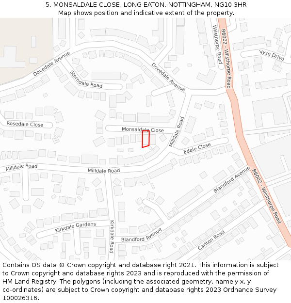 5, MONSALDALE CLOSE, LONG EATON, NOTTINGHAM, NG10 3HR: Location map and indicative extent of plot