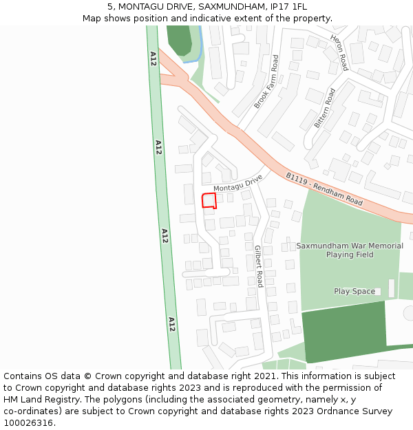 5, MONTAGU DRIVE, SAXMUNDHAM, IP17 1FL: Location map and indicative extent of plot