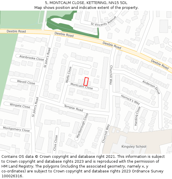5, MONTCALM CLOSE, KETTERING, NN15 5DL: Location map and indicative extent of plot