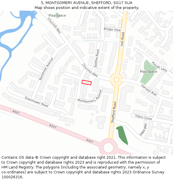 5, MONTGOMERY AVENUE, SHEFFORD, SG17 5UA: Location map and indicative extent of plot