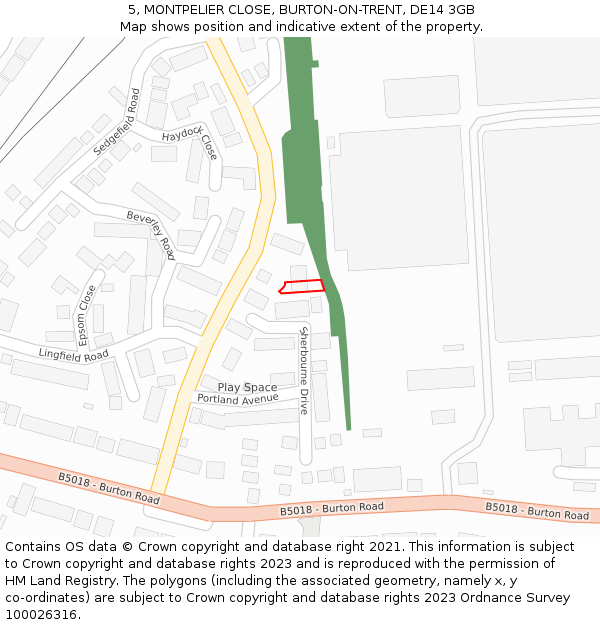 5, MONTPELIER CLOSE, BURTON-ON-TRENT, DE14 3GB: Location map and indicative extent of plot