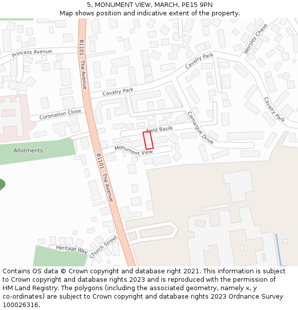 5, MONUMENT VIEW, MARCH, PE15 9PN: Location map and indicative extent of plot