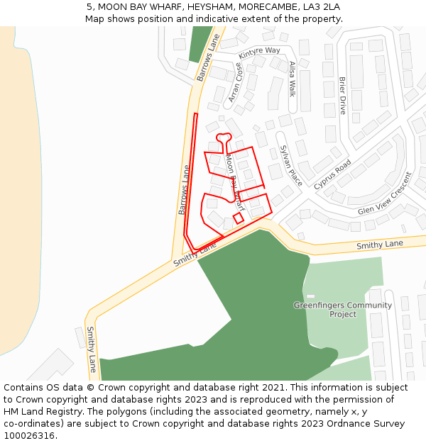 5, MOON BAY WHARF, HEYSHAM, MORECAMBE, LA3 2LA: Location map and indicative extent of plot