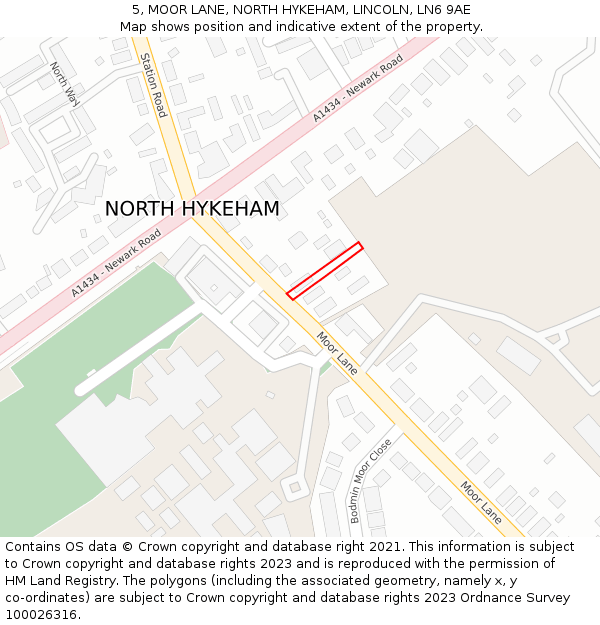 5, MOOR LANE, NORTH HYKEHAM, LINCOLN, LN6 9AE: Location map and indicative extent of plot