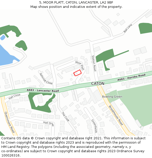 5, MOOR PLATT, CATON, LANCASTER, LA2 9BF: Location map and indicative extent of plot