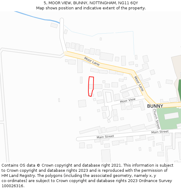 5, MOOR VIEW, BUNNY, NOTTINGHAM, NG11 6QY: Location map and indicative extent of plot