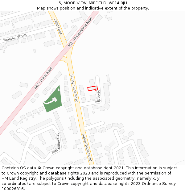 5, MOOR VIEW, MIRFIELD, WF14 0JH: Location map and indicative extent of plot