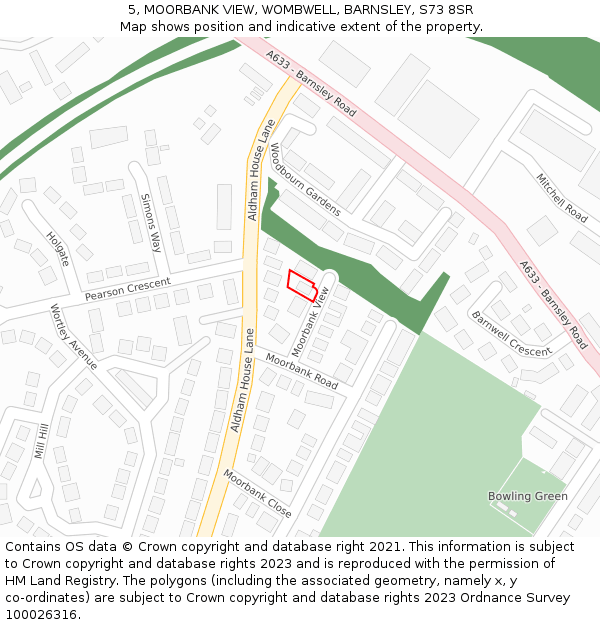 5, MOORBANK VIEW, WOMBWELL, BARNSLEY, S73 8SR: Location map and indicative extent of plot