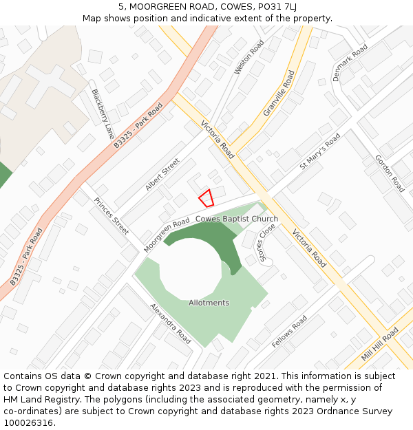 5, MOORGREEN ROAD, COWES, PO31 7LJ: Location map and indicative extent of plot