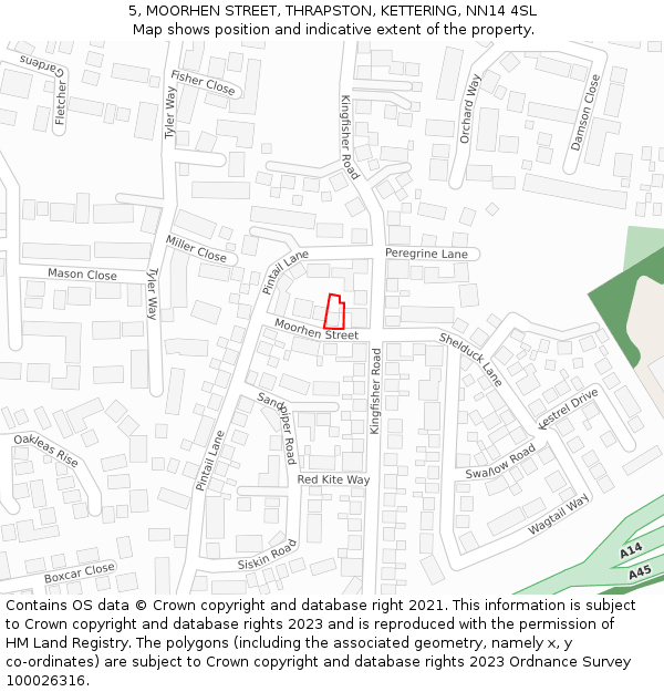 5, MOORHEN STREET, THRAPSTON, KETTERING, NN14 4SL: Location map and indicative extent of plot