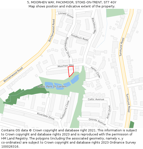 5, MOORHEN WAY, PACKMOOR, STOKE-ON-TRENT, ST7 4GY: Location map and indicative extent of plot