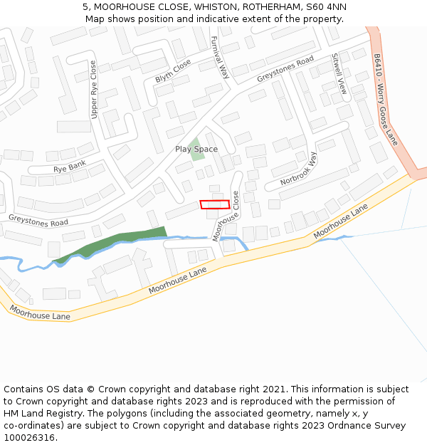 5, MOORHOUSE CLOSE, WHISTON, ROTHERHAM, S60 4NN: Location map and indicative extent of plot