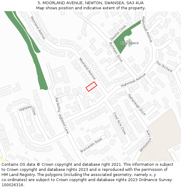 5, MOORLAND AVENUE, NEWTON, SWANSEA, SA3 4UA: Location map and indicative extent of plot