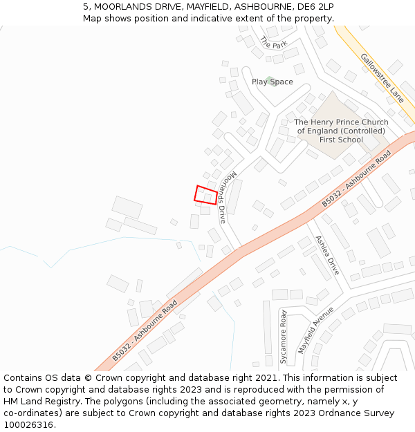 5, MOORLANDS DRIVE, MAYFIELD, ASHBOURNE, DE6 2LP: Location map and indicative extent of plot