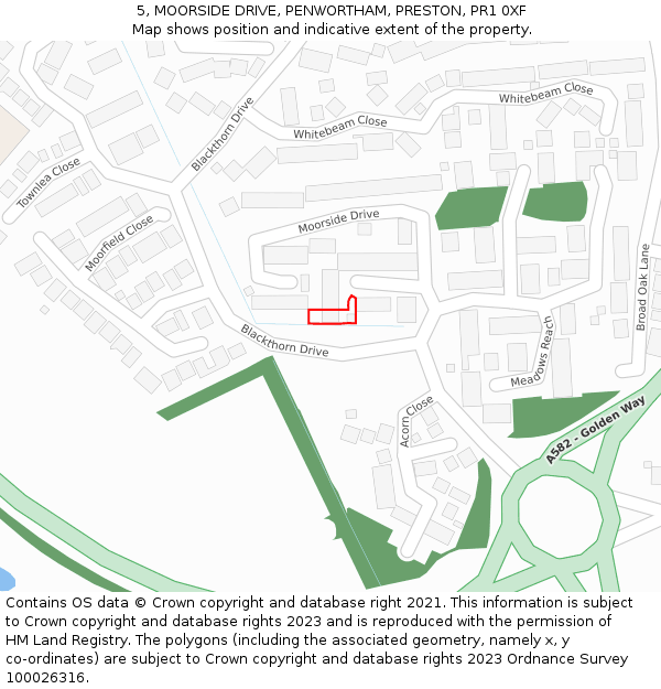 5, MOORSIDE DRIVE, PENWORTHAM, PRESTON, PR1 0XF: Location map and indicative extent of plot