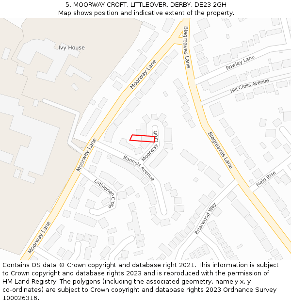 5, MOORWAY CROFT, LITTLEOVER, DERBY, DE23 2GH: Location map and indicative extent of plot