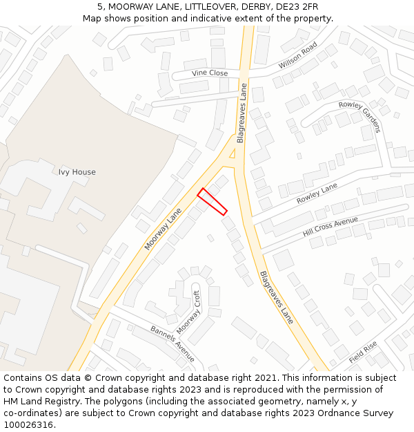 5, MOORWAY LANE, LITTLEOVER, DERBY, DE23 2FR: Location map and indicative extent of plot