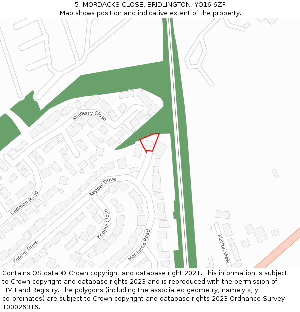 5, MORDACKS CLOSE, BRIDLINGTON, YO16 6ZF: Location map and indicative extent of plot