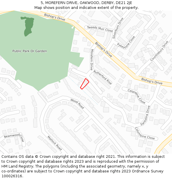 5, MOREFERN DRIVE, OAKWOOD, DERBY, DE21 2JE: Location map and indicative extent of plot