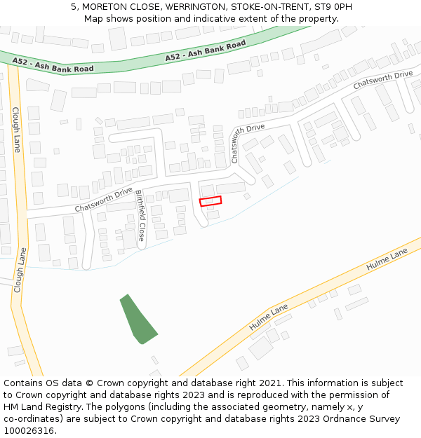 5, MORETON CLOSE, WERRINGTON, STOKE-ON-TRENT, ST9 0PH: Location map and indicative extent of plot