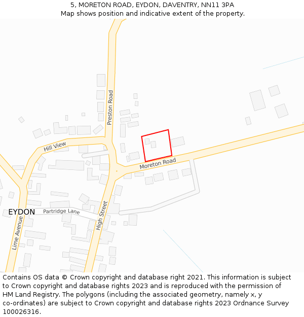 5, MORETON ROAD, EYDON, DAVENTRY, NN11 3PA: Location map and indicative extent of plot