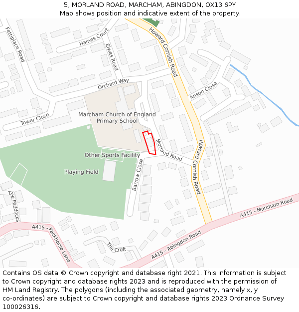 5, MORLAND ROAD, MARCHAM, ABINGDON, OX13 6PY: Location map and indicative extent of plot