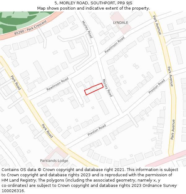 5, MORLEY ROAD, SOUTHPORT, PR9 9JS: Location map and indicative extent of plot
