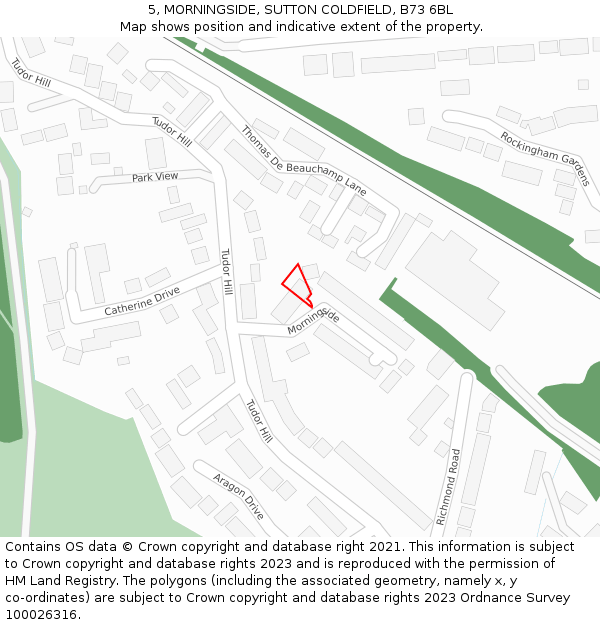 5, MORNINGSIDE, SUTTON COLDFIELD, B73 6BL: Location map and indicative extent of plot