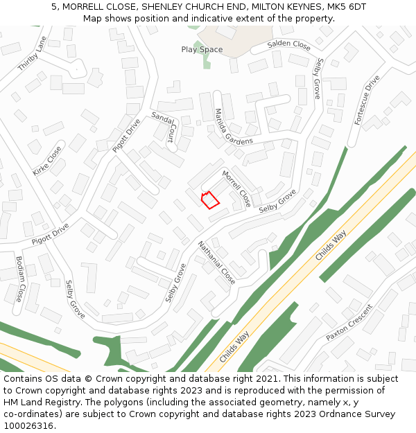 5, MORRELL CLOSE, SHENLEY CHURCH END, MILTON KEYNES, MK5 6DT: Location map and indicative extent of plot