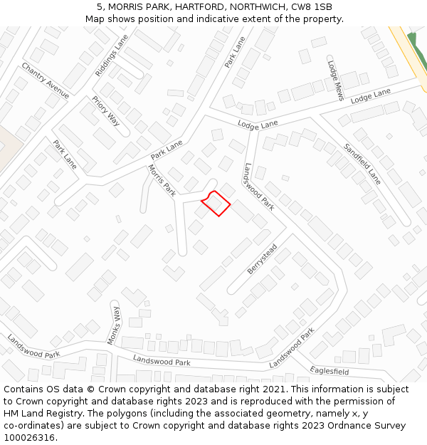 5, MORRIS PARK, HARTFORD, NORTHWICH, CW8 1SB: Location map and indicative extent of plot