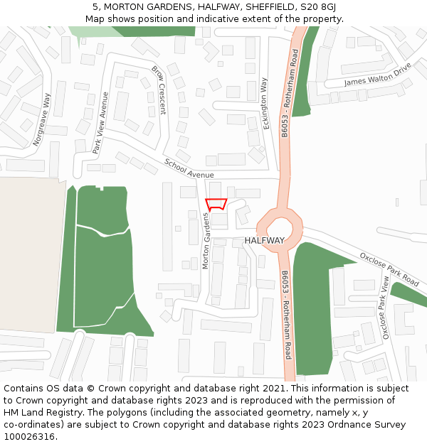 5, MORTON GARDENS, HALFWAY, SHEFFIELD, S20 8GJ: Location map and indicative extent of plot