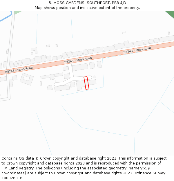 5, MOSS GARDENS, SOUTHPORT, PR8 4JD: Location map and indicative extent of plot