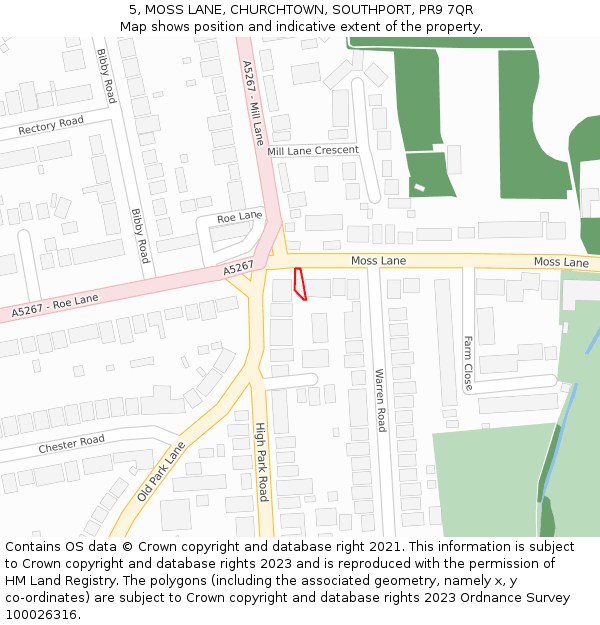 5, MOSS LANE, CHURCHTOWN, SOUTHPORT, PR9 7QR: Location map and indicative extent of plot