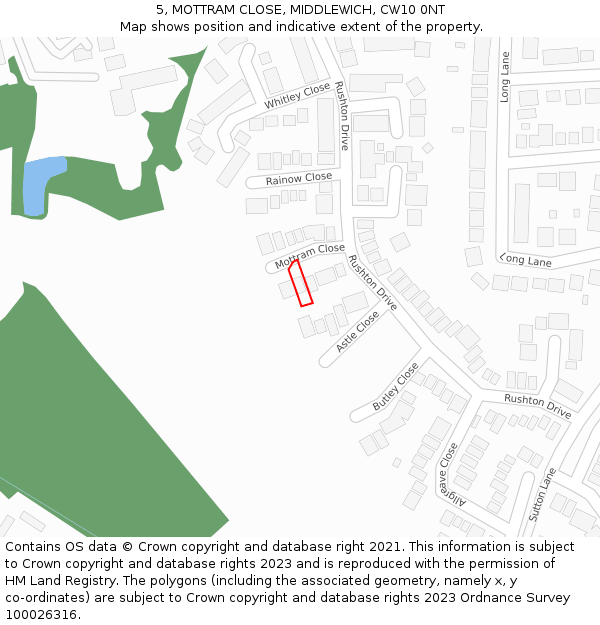 5, MOTTRAM CLOSE, MIDDLEWICH, CW10 0NT: Location map and indicative extent of plot