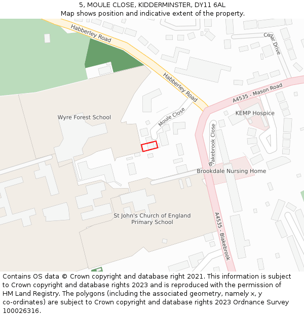 5, MOULE CLOSE, KIDDERMINSTER, DY11 6AL: Location map and indicative extent of plot