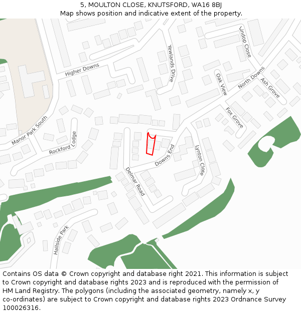 5, MOULTON CLOSE, KNUTSFORD, WA16 8BJ: Location map and indicative extent of plot