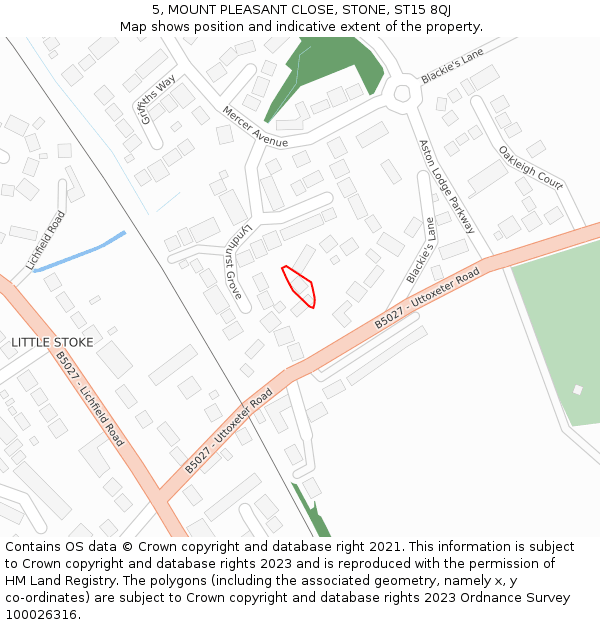 5, MOUNT PLEASANT CLOSE, STONE, ST15 8QJ: Location map and indicative extent of plot