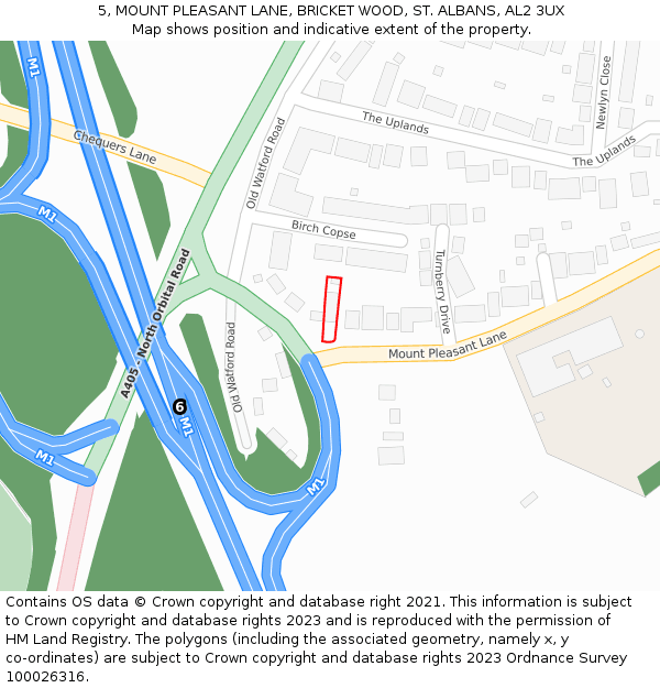 5, MOUNT PLEASANT LANE, BRICKET WOOD, ST. ALBANS, AL2 3UX: Location map and indicative extent of plot