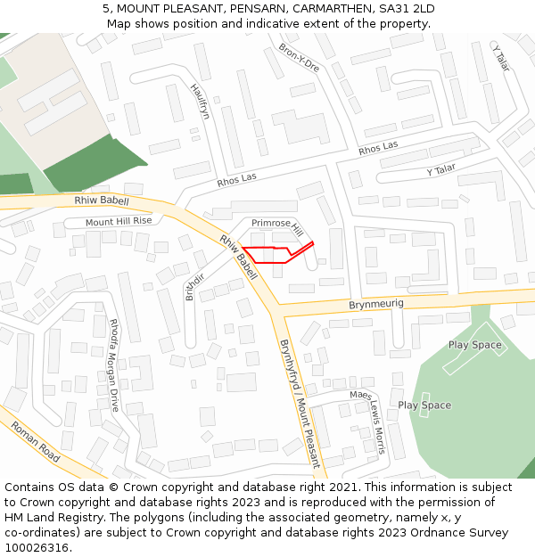 5, MOUNT PLEASANT, PENSARN, CARMARTHEN, SA31 2LD: Location map and indicative extent of plot