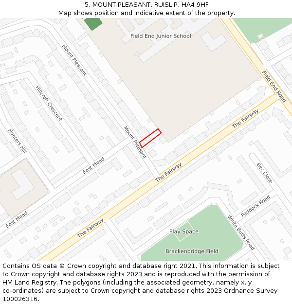 5, MOUNT PLEASANT, RUISLIP, HA4 9HF: Location map and indicative extent of plot